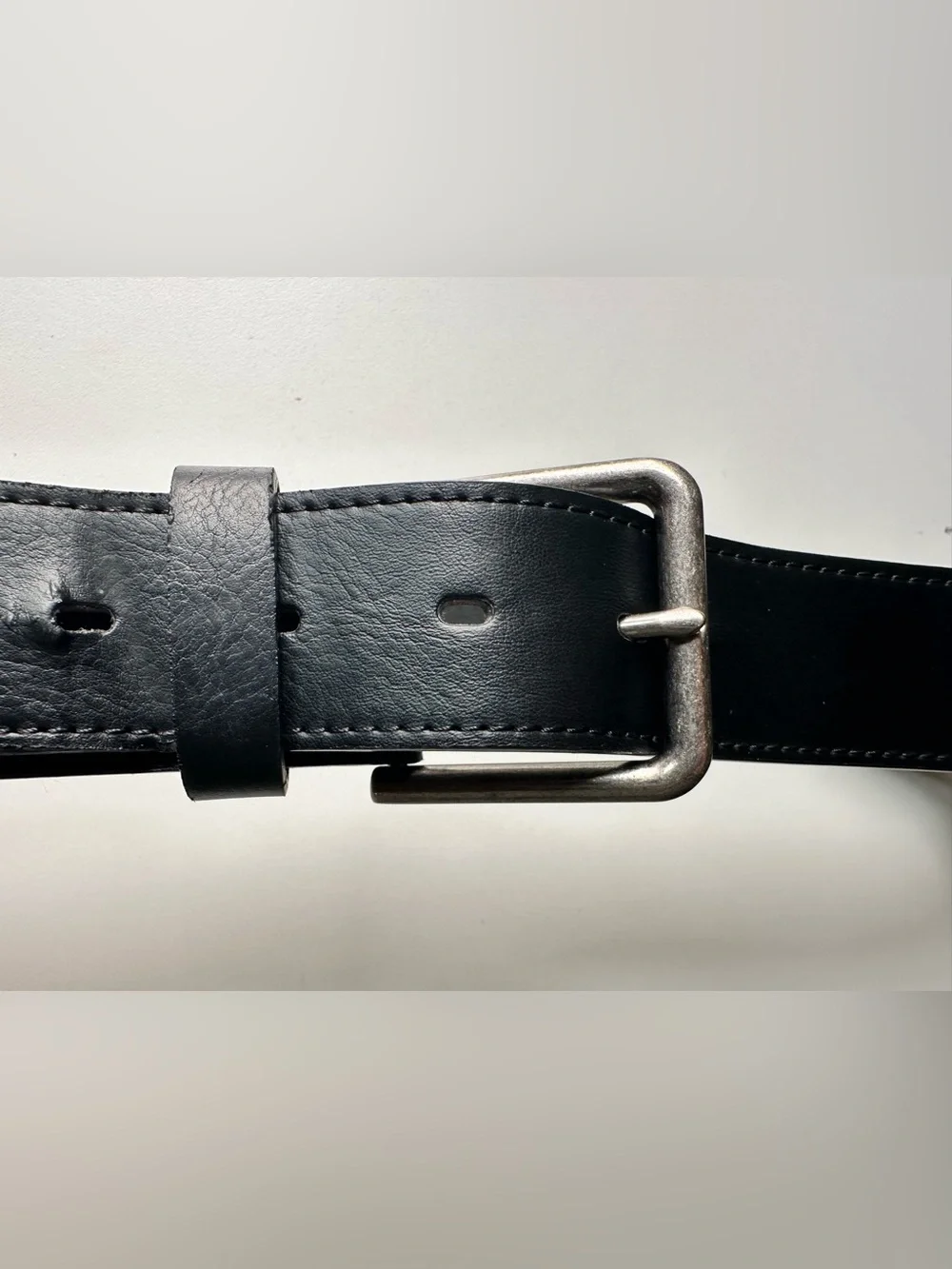 Black Leather Men's Belt with Silver Buckle
